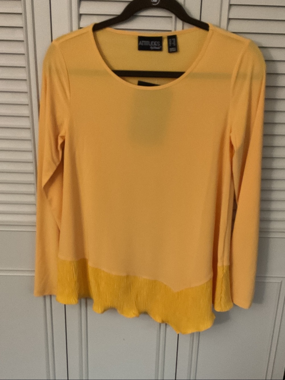 Attitudes by Renee Yellow Fringe-Hem Long Sleeve Top